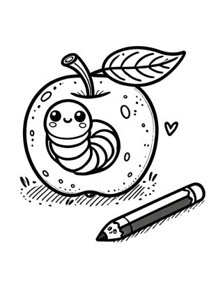 Apfel mit Wurm und Stift