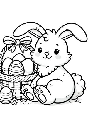 Osterhase mit Ostereiern im Korb 1