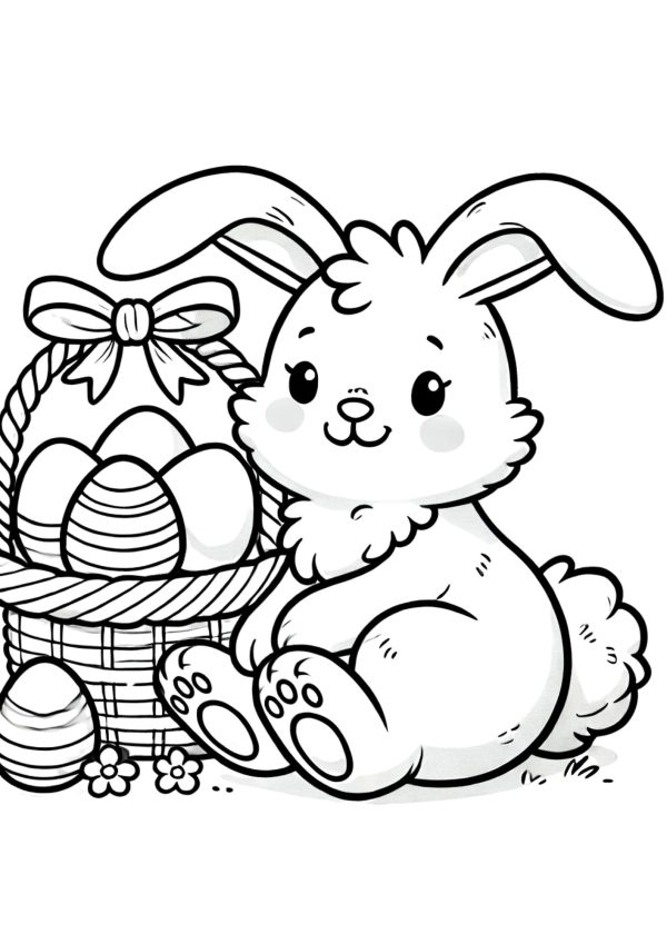 Osterhase mit Ostereiern im Korb 1